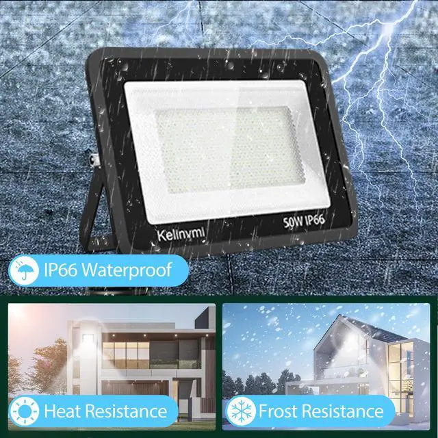 Alt view image 5 of 6 - LED Flood Lights Outdoor 50W, Outdoor Security Light 5000lm High Brightness with Plug, 6500K Work Light with IP66 Outdoor Floodlights for Garage, Porch, Backyard, Playground