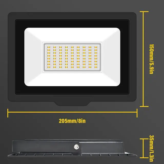 Alt view image 2 of 7 - 2 Pack LED Flood Lights Outdoor, 50W 5000LM LED Security Flood Light, 4000K Daylight Warm White IP66 Waterproof Lighting Outside for Garden Yard Garages Patio Billboard Playground Stadium