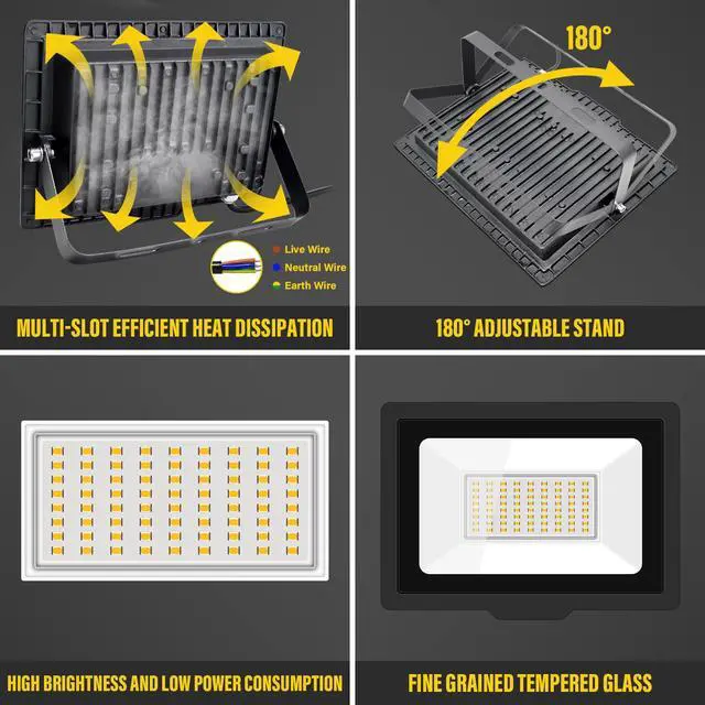 Alt view image 3 of 7 - 2 Pack LED Flood Lights Outdoor, 50W 5000LM LED Security Flood Light, 4000K Daylight Warm White IP66 Waterproof Lighting Outside for Garden Yard Garages Patio Billboard Playground Stadium