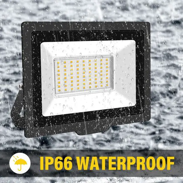 Alt view image 4 of 7 - 2 Pack LED Flood Lights Outdoor, 50W 5000LM LED Security Flood Light, 4000K Daylight Warm White IP66 Waterproof Lighting Outside for Garden Yard Garages Patio Billboard Playground Stadium
