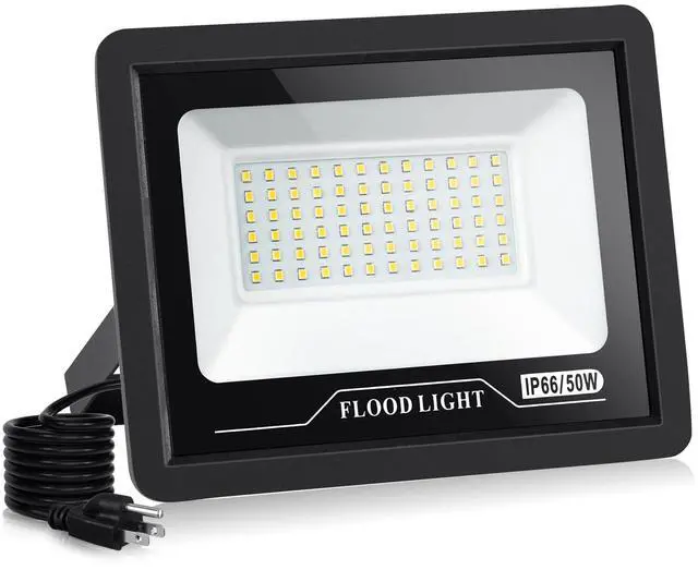 Main image of LED Flood Light Outdoor, 50W Plug-in, 5000LM Work Light, IP66 Waterproof Floodlights, 6000K Daylight White Security Light for Yard, Garage, Garden