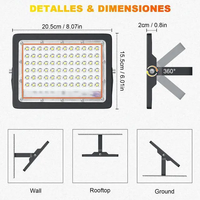 Alt view image 2 of 7 - 50W LED Flood Light, 10000LM Plug in Flood Light with Switch, 6500K Daylight White Reflectores Led, Flood Lights Outdoor for Garage, Yard, Garden, Stadium -IP66 2 Pack