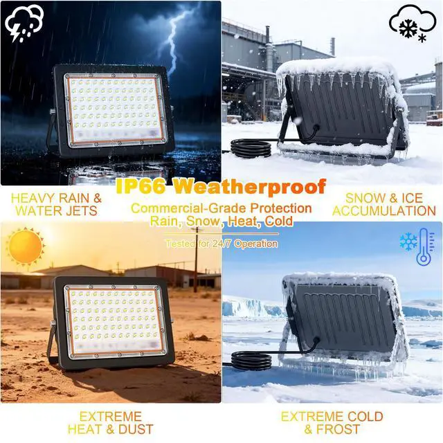 Alt view image 3 of 7 - 50W LED Flood Light, 10000LM Plug in Flood Light with Switch, 6500K Daylight White Reflectores Led, Flood Lights Outdoor for Garage, Yard, Garden, Stadium -IP66 2 Pack