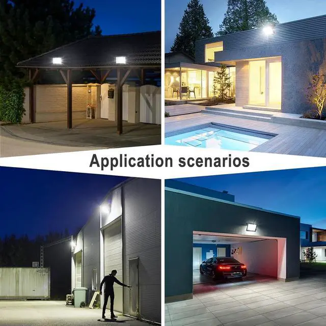 Alt view image 3 of 6 - 50W LED Flood Light 2 Pack IP66 Waterproof Exterior Security Outdoor Flood Light with Plug Floodlights for Playground, Yard, Stadium, Lawn, Garage, Aisle, 6000K Daylight