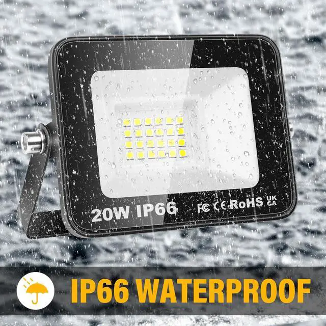 Alt view image 4 of 7 - 2 Pack 20W LED Flood Light Outdoor, 2000LM Security Lights Outside Lamp, 6000K Daylight White, IP66 Waterproof LED Exterior Floodlights Lighting for Yard Garden Playground
