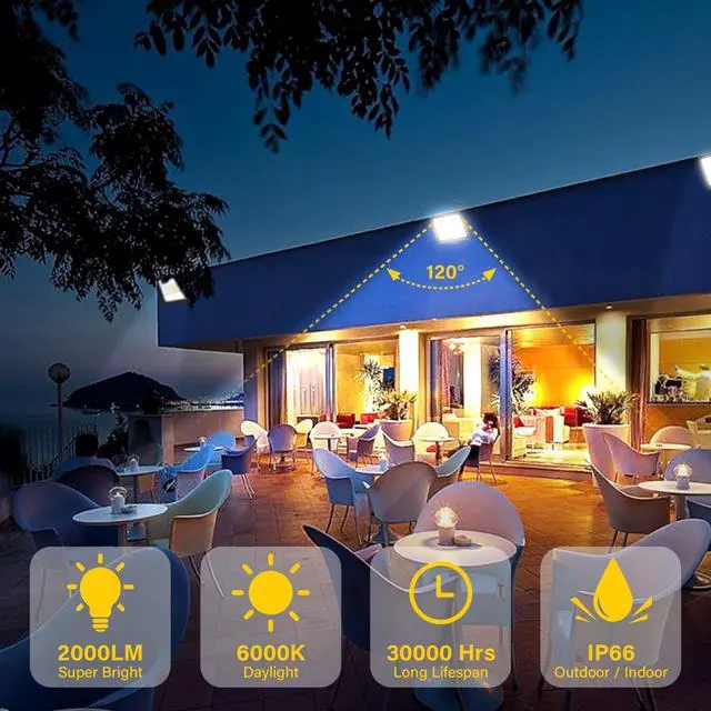 Alt view image 5 of 7 - 2 Pack 20W LED Flood Light Outdoor, 2000LM Security Lights Outside Lamp, 6000K Daylight White, IP66 Waterproof LED Exterior Floodlights Lighting for Yard Garden Playground