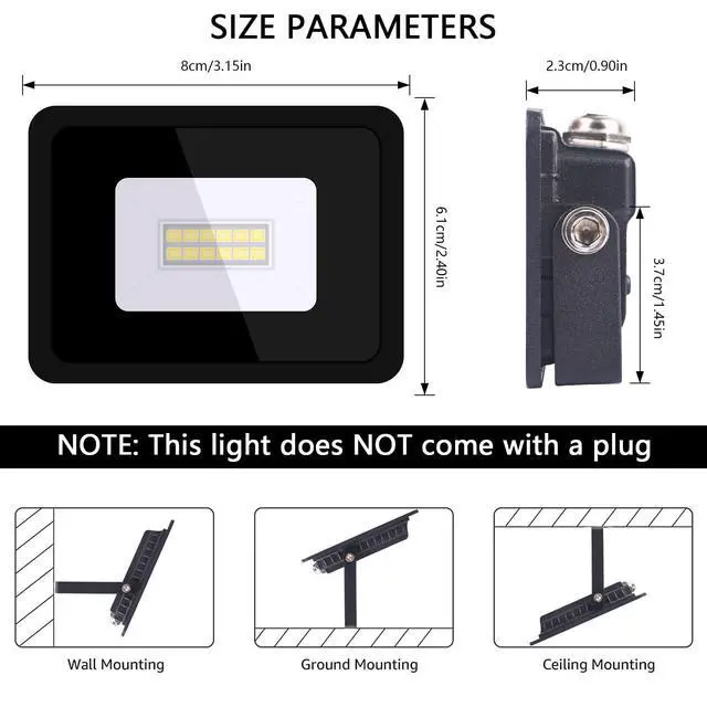 Alt view image 2 of 7 - 110V 2 Pack 10W LED Flood Light,Cool White, IP68 Waterproof Super Bright Security Lights, Outdoor Floodlight for Yard, Garden, Playground, Basketball Court