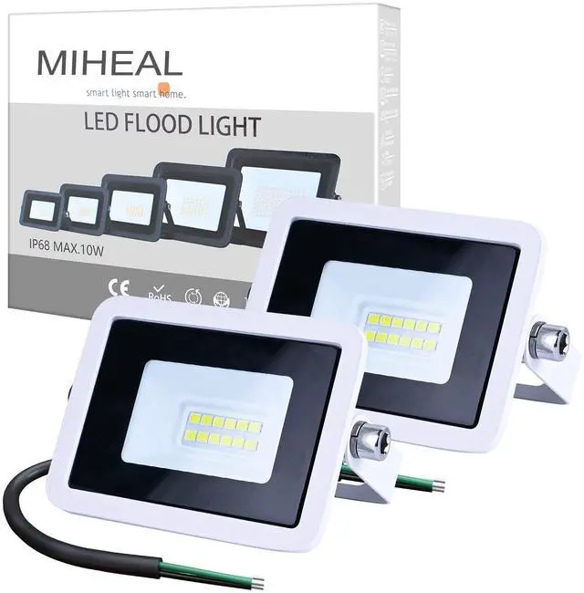 Main image of 2 Pack White 110V 10W LED Flood Light,Cool White, IP68 Waterproof Super Bright Security Lights, Outdoor Floodlight for Yard, Garden, Playground, Basketball Court