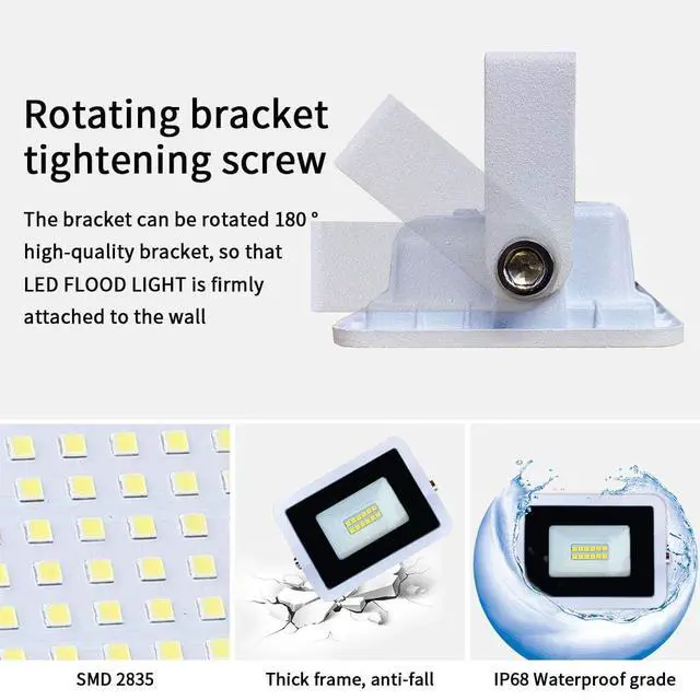 Alt view image 5 of 7 - 2 Pack White 110V 10W LED Flood Light,Cool White, IP68 Waterproof Super Bright Security Lights, Outdoor Floodlight for Yard, Garden, Playground, Basketball Court