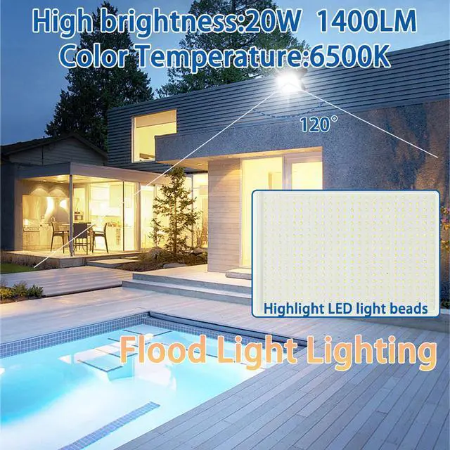 Alt view image 2 of 7 - Outdoor LED Flood Light, 10W 20W 30W 50W 100W Security Light IP66 Waterproof, 6000K for Warehouse, Parking Lot, Backyard, Facade Lighting
