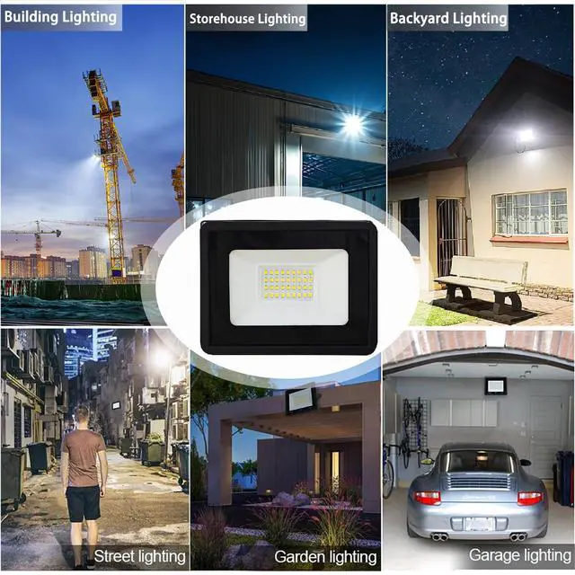 Alt view image 5 of 7 - Outdoor LED Flood Light, 10W 20W 30W 50W 100W Security Light IP66 Waterproof, 6000K for Warehouse, Parking Lot, Backyard, Facade Lighting