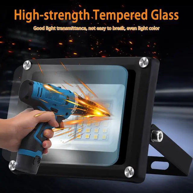 Alt view image 7 of 7 - Outdoor LED Flood Light, 10W 20W 30W 50W 100W Security Light IP66 Waterproof, 6000K for Warehouse, Parking Lot, Backyard, Facade Lighting