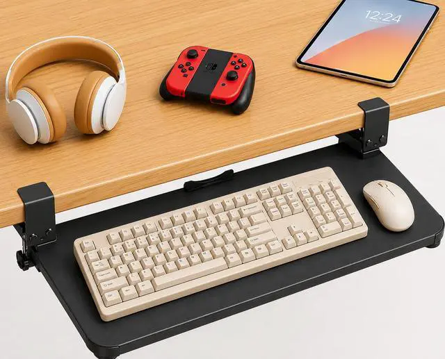 Main image of Under Desk Keyboard Tray Slide Out, 25 x 9.8 Inch Clamp-On Pull Out Drawer with Mouse Space, Ergonomic Keyboard Holder for Comfortable Typing at Home and Office