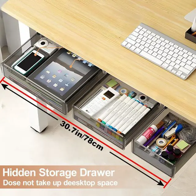 Alt view image 3 of 7 - Under Desk Table Drawer Storage Organizer,3 Pack Large & Medium & Small Slide Out Desk Drawers - Hidden Desktop Organizer,Attachable Pencil Storage Tray Under Table(SML)