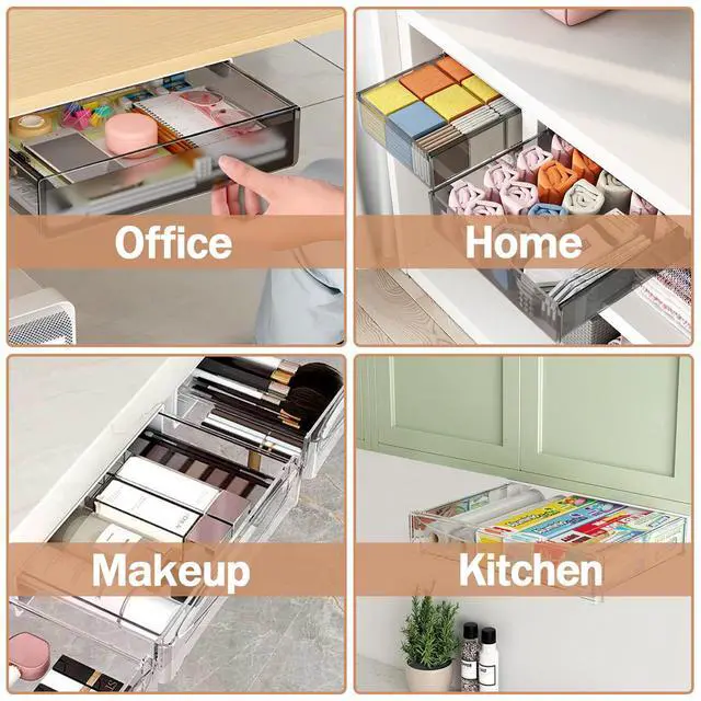Alt view image 7 of 7 - Under Desk Table Drawer Storage Organizer,3 Pack Large & Medium & Small Slide Out Desk Drawers - Hidden Desktop Organizer,Attachable Pencil Storage Tray Under Table(SML)