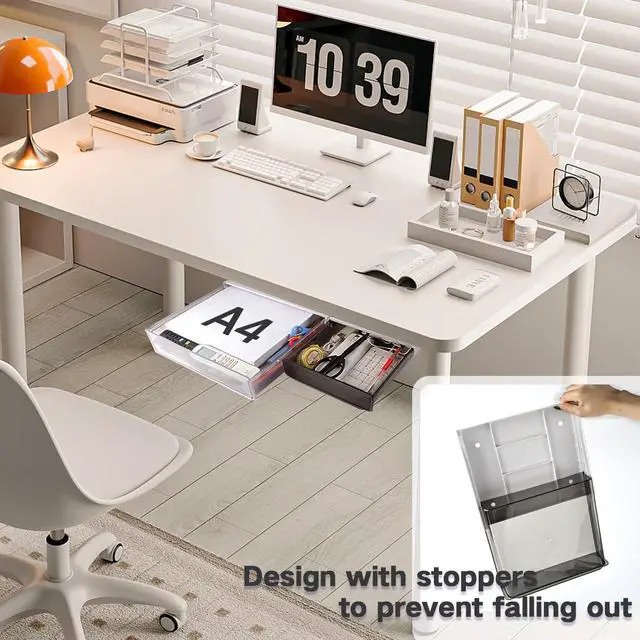 Alt view image 7 of 7 - Self-adhesive Under Desk Drawer Organizer, 2 Pack Table Hidden Slide Out Large Storage Mounted Desktop Pencil Holder Tray Drawers for Office Home School Stationery Kitchen (XL+L, Black)
