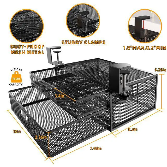 Alt view image 7 of 7 - Under Desk Drawer Organizer No Drilling 2 Slide Out Drawer Under Desk Storage Drawer Clamp On Under Desk Management Drawer Organizer Suitable for Home and Office