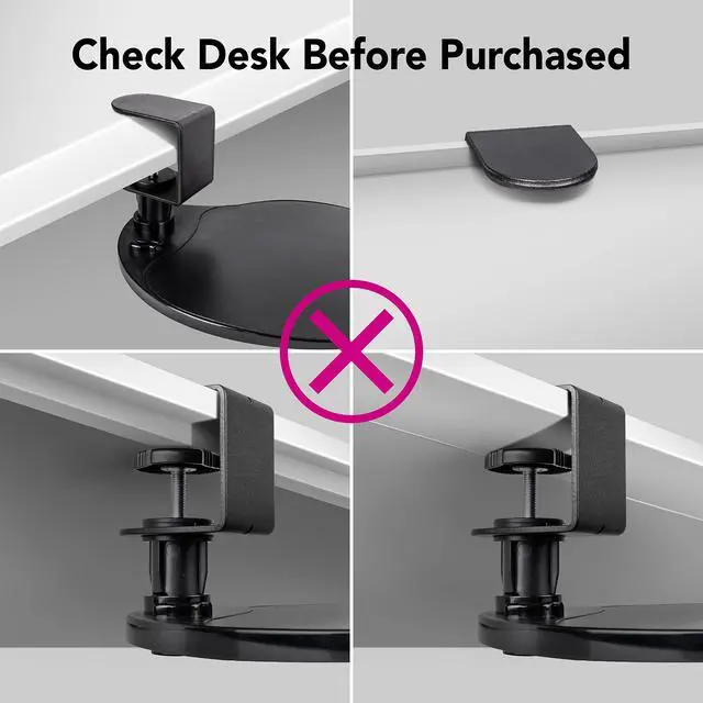Alt view image 4 of 6 - Clamp-On Under Desk Mouse Tray, 360° Swivel Ergonomic Platform with Cable Organizer, Smooth Glide Surface for Gaming or Office, Fits Desks 0.5"-1.5" Thick, Tool-Free Install, TAA-Compliant