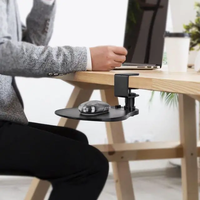 Alt view image 6 of 6 - Clamp-On Under Desk Mouse Tray, 360° Swivel Ergonomic Platform with Cable Organizer, Smooth Glide Surface for Gaming or Office, Fits Desks 0.5"-1.5" Thick, Tool-Free Install, TAA-Compliant