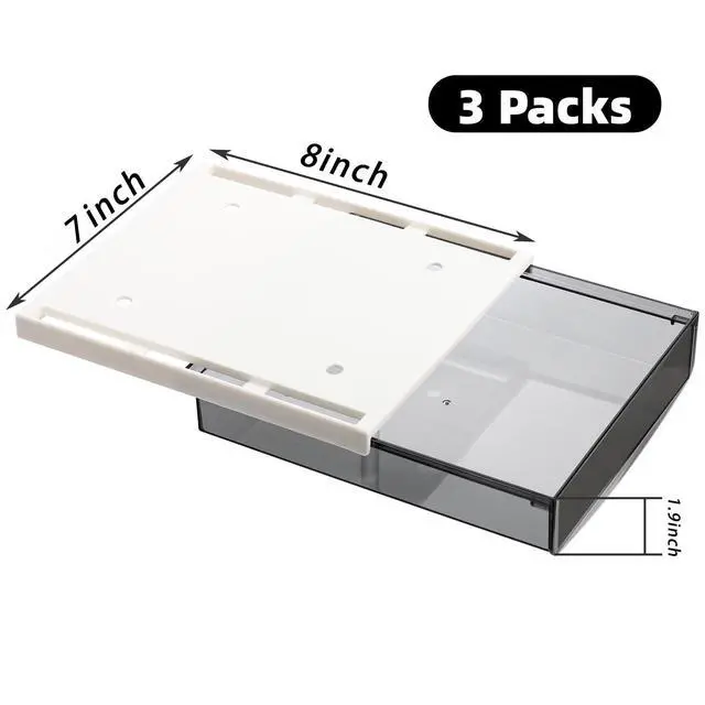 Alt view image 2 of 7 - 3 Pack Under Desk Drawer, Self-Adhesive Slide Out Organizer Tray, Plastic Under Table Attachable Hidden Storage Organizer for Office Home School Kitchen Sewing Table