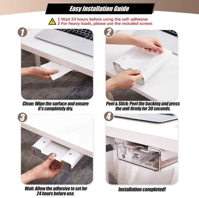 Alt view image 5 of 7 - 2 Pack Under Desk Storage Drawers Slide Out-Drill-On or Self-Adhesive,Large&Medium Drawer Under Desk Organizer Under Table Drawer for Home Office School Organization and Storage
