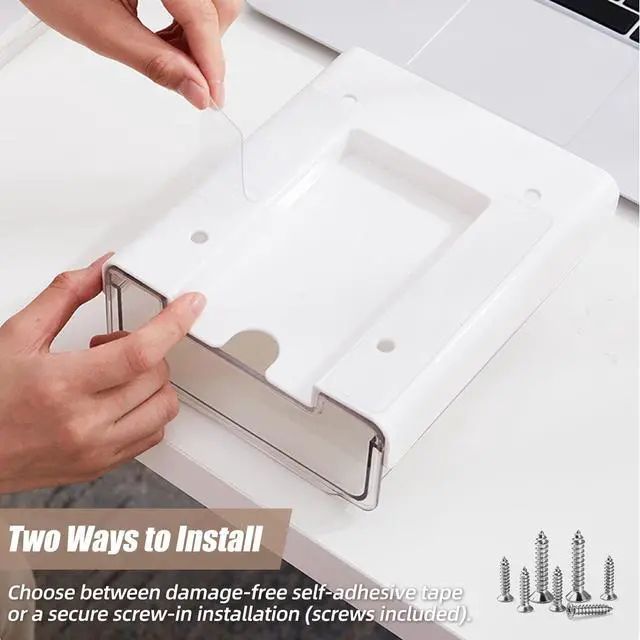 Alt view image 7 of 7 - 2 Pack Under Desk Storage Drawers Slide Out-Drill-On or Self-Adhesive,Large&Medium Drawer Under Desk Organizer Under Table Drawer for Home Office School Organization and Storage