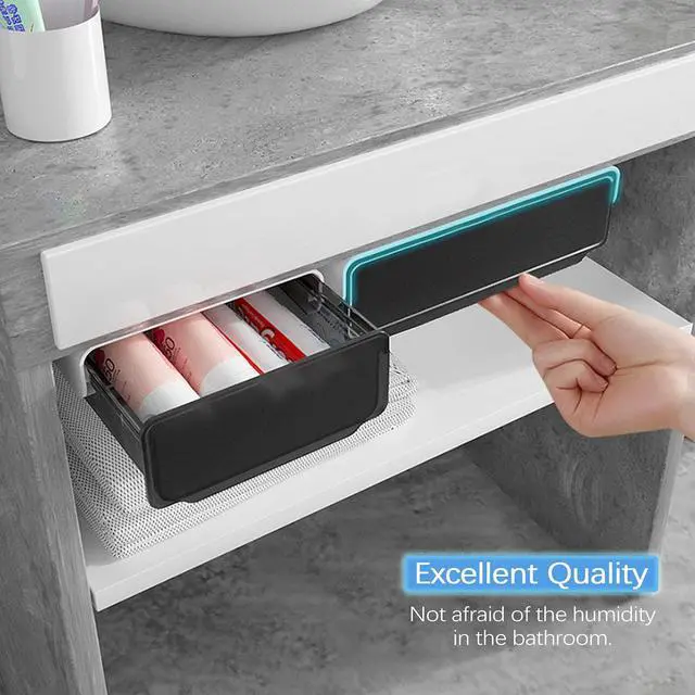 Alt view image 4 of 7 - Self-adhesive Under Desk Drawer Organizer, 2 Pack Table Hidden Slide Out Large Storage Mounted Desktop Pencil Holder Tray Drawers for Office Home School Stationery Kitchen (Black)