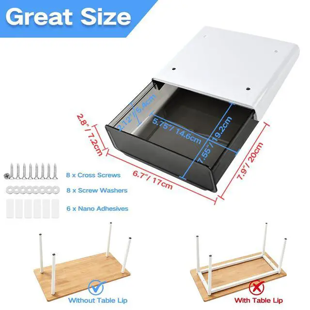 Alt view image 6 of 7 - Self-adhesive Under Desk Drawer Organizer, 2 Pack Table Hidden Slide Out Large Storage Mounted Desktop Pencil Holder Tray Drawers for Office Home School Stationery Kitchen (Black)