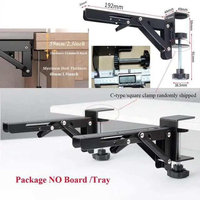 Alt view image 2 of 7 - Under Desk Keyboard Tray Support Bracket Adjustable Desktop Extension Board Stand Clamp-on Keyboard Holder Arm Rest Tray Extension Plate Support Rack for Desk, NO Board/Tray, 1 Set (Style02)