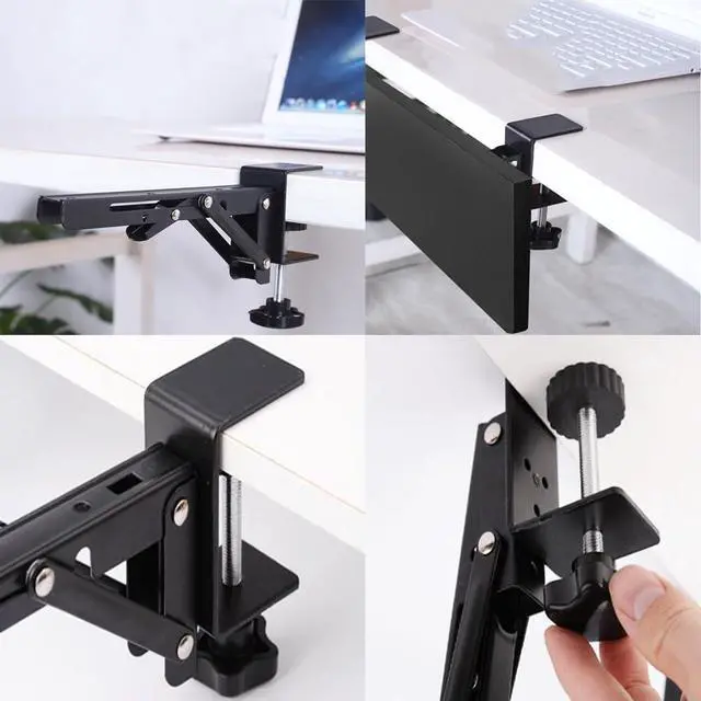 Alt view image 7 of 7 - Under Desk Keyboard Tray Support Bracket Adjustable Desktop Extension Board Stand Clamp-on Keyboard Holder Arm Rest Tray Extension Plate Support Rack for Desk, NO Board/Tray, 1 Set (Style02)
