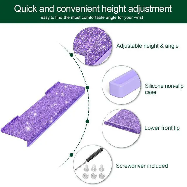 Alt view image 4 of 7 - Computer Keyboard Stand for Desktop - 6-Level Height Adjustable Acrylic Keyboard Riser Non-Slip Ergonomic Key Board Tray Holder for Home School Office Desk Accessories, Sparkling Purple