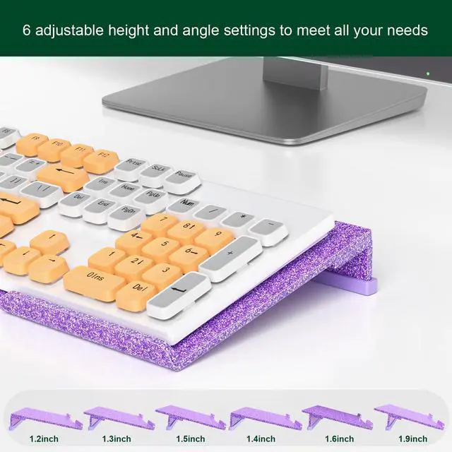 Alt view image 6 of 7 - Computer Keyboard Stand for Desktop - 6-Level Height Adjustable Acrylic Keyboard Riser Non-Slip Ergonomic Key Board Tray Holder for Home School Office Desk Accessories, Sparkling Purple