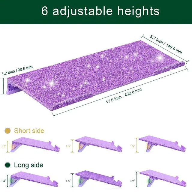 Alt view image 3 of 7 - Computer Keyboard Stand for Desktop - 6-Level Height Adjustable Acrylic Keyboard Riser Non-Slip Ergonomic Key Board Tray Holder for Home School Office Desk Accessories, Sparkling Purple