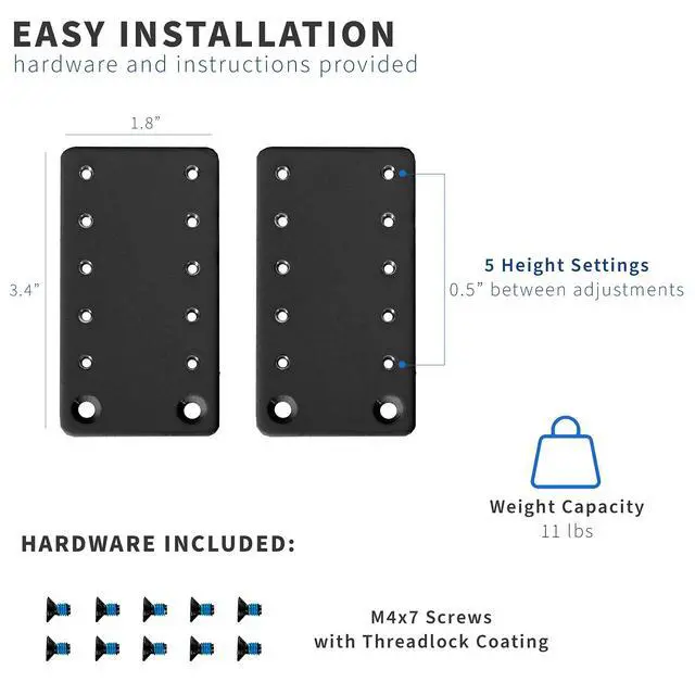 Alt view image 2 of 7 - Steel Height Adjustment Kit Brackets for Computer Keyboard and Mouse Trays, Fits MOUNT-KB05A, MOUNT-KB05D, MOUNT-KB05E, and More, Black, MOUNT-KB5SP