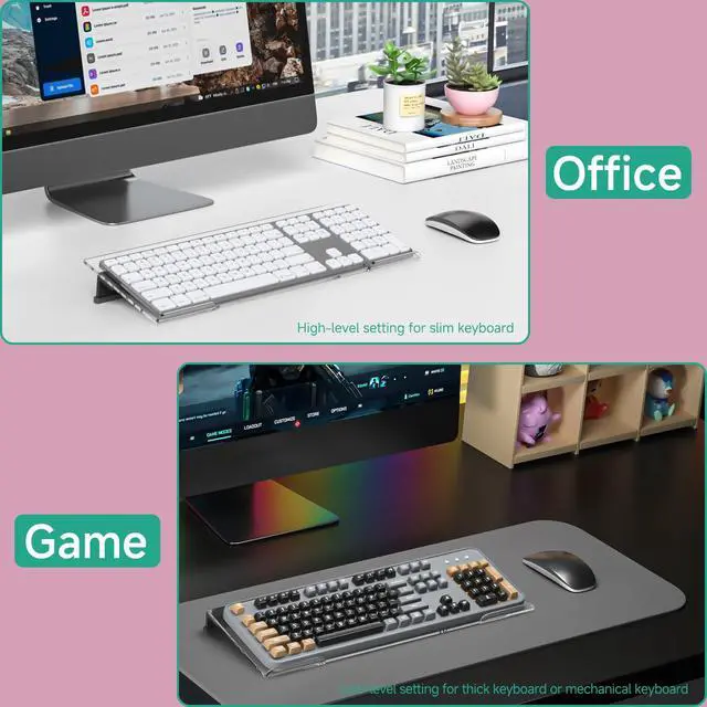 Alt view image 3 of 7 - Ergonomic Computer Keyboard Stand - Adjustable Keyboard Riser Tilt Clear and Black Acrylic Keyboard Tray Non-Slip Elevated Typing Key Board Holder Lift for Home Office Desk Accessories