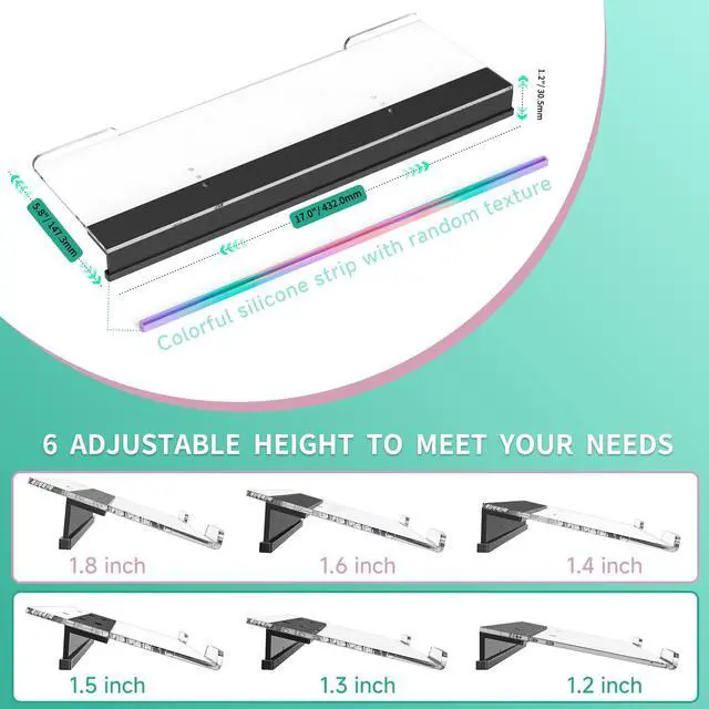 Alt view image 5 of 7 - Ergonomic Computer Keyboard Stand - Adjustable Keyboard Riser Tilt Clear and Black Acrylic Keyboard Tray Non-Slip Elevated Typing Key Board Holder Lift for Home Office Desk Accessories
