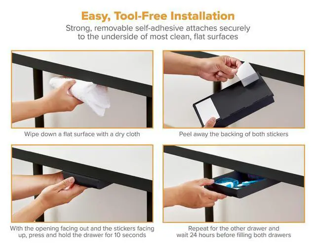 Alt view image 3 of 7 - Konnect Under Desk Drawer, Self-Adhesive Slide Out Storage Organizer with 4 Customizable Dividers, 2-Pack