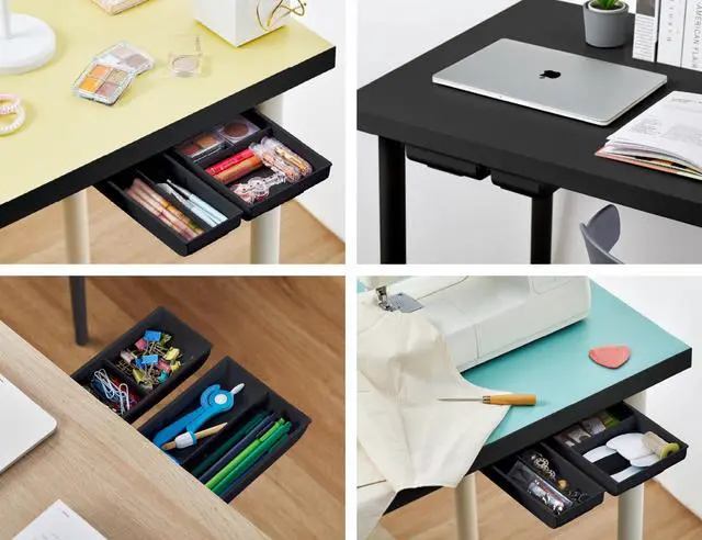 Alt view image 5 of 7 - Konnect Under Desk Drawer, Self-Adhesive Slide Out Storage Organizer with 4 Customizable Dividers, 2-Pack