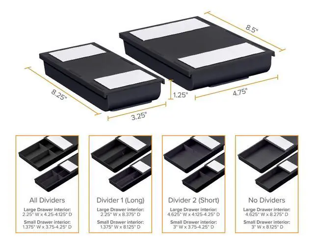 Alt view image 6 of 7 - Konnect Under Desk Drawer, Self-Adhesive Slide Out Storage Organizer with 4 Customizable Dividers, 2-Pack