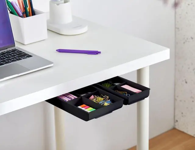 Alt view image 7 of 7 - Konnect Under Desk Drawer, Self-Adhesive Slide Out Storage Organizer with 4 Customizable Dividers, 2-Pack