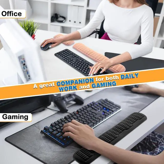 Alt view image 5 of 7 - Memory Foam Keyboard Wrist Rest,Latest 3.0 Wave Curve Design,High-Resilience Memory Foam,Non-Slip Base Fits,Full-Sized Keyboards,Ideal for Work and Gaming(Black)