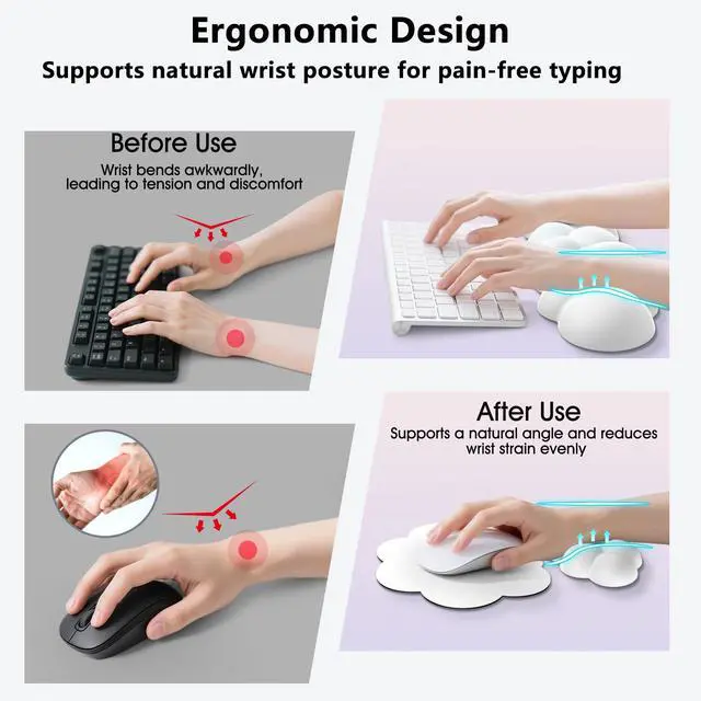 Alt view image 3 of 7 - Cloud Wrist Rest for Computer Keyboard, 4-in-1 Memory Foam Leather Cloud Keyboard Wrist Rest and Mouse Pad Set with Ergonomic Support for Arm and Palm Cushion, Gaming/Work Setup, White