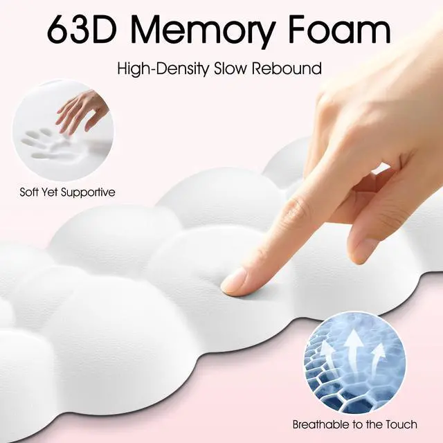 Alt view image 4 of 7 - Cloud Wrist Rest for Computer Keyboard, 4-in-1 Memory Foam Leather Cloud Keyboard Wrist Rest and Mouse Pad Set with Ergonomic Support for Arm and Palm Cushion, Gaming/Work Setup, White