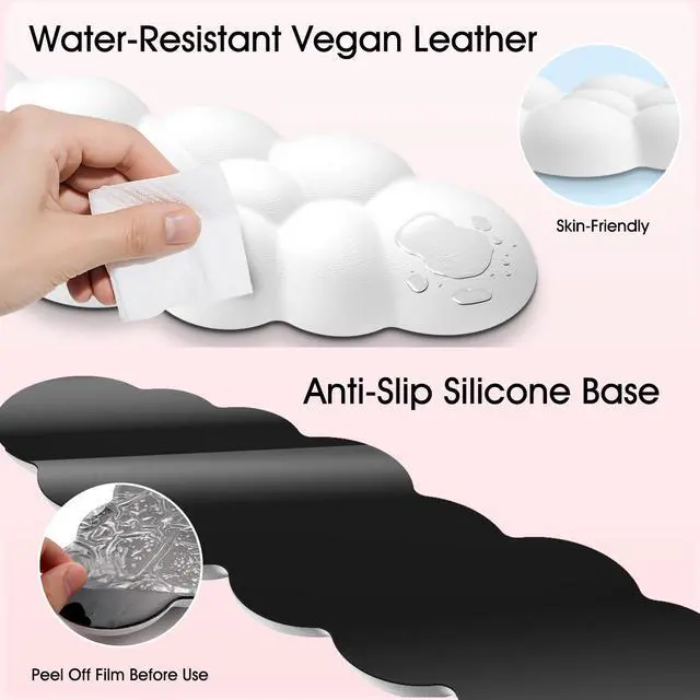 Alt view image 5 of 7 - Cloud Wrist Rest for Computer Keyboard, 4-in-1 Memory Foam Leather Cloud Keyboard Wrist Rest and Mouse Pad Set with Ergonomic Support for Arm and Palm Cushion, Gaming/Work Setup, White