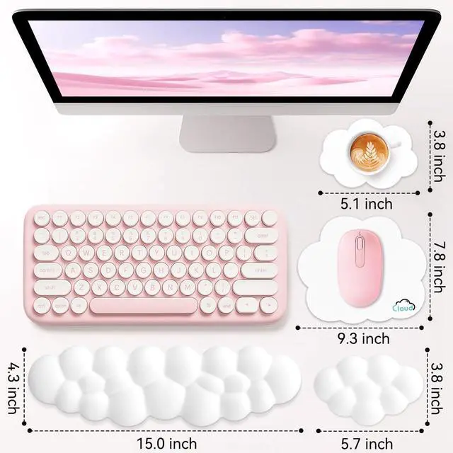 Alt view image 7 of 7 - Cloud Wrist Rest for Computer Keyboard, 4-in-1 Memory Foam Leather Cloud Keyboard Wrist Rest and Mouse Pad Set with Ergonomic Support for Arm and Palm Cushion, Gaming/Work Setup, White
