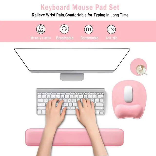 Alt view image 2 of 7 - Memory Foam Set Wrist Rest Pad & Mouse Wrist Rest Support,Ergonomic Design for Office,Home,Laptop,Desktop Computer,Gaming Keyboard - Pink