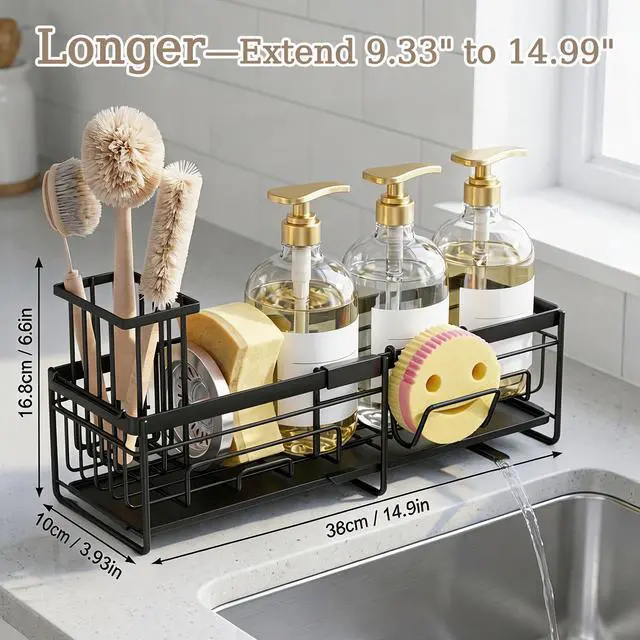 Alt view image 3 of 6 - Extendable Sponge Holder for Kitchen Sink Extra Large Sink Caddy