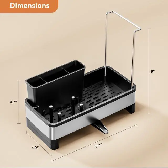 Alt view image 6 of 6 - Sponge Holder for Kitchen Sink, Rustproof Stainless Steel Sink Caddy with Auto-Drain, Removable Brush Holders, Soap and Dishcloth Organizer, Black