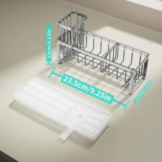 Alt view image 6 of 7 - Sponge Holder for Kitchen Sink - Self-draining Sink Caddy with Brush Holder and Dishcloth Holder, Stainless Steel Kitchen Organizer - Silver