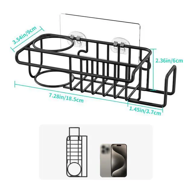 Alt view image 4 of 7 - 4 in 1 Kitchen Organizers and Storage, SUS304 Stainless Steel Brush Holder + Dish Cloth Hanger + Soap Rack + Sink Stopper Rack, No Drill Kitchen Essentials - Black